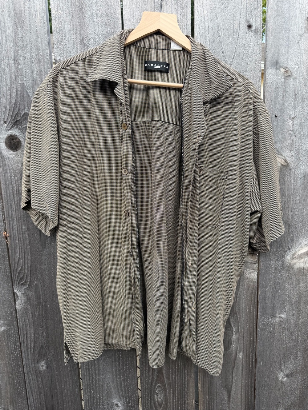 Men’s Baracuta Beige Tight Checkered Short-Sleeve Button-Up Shirt